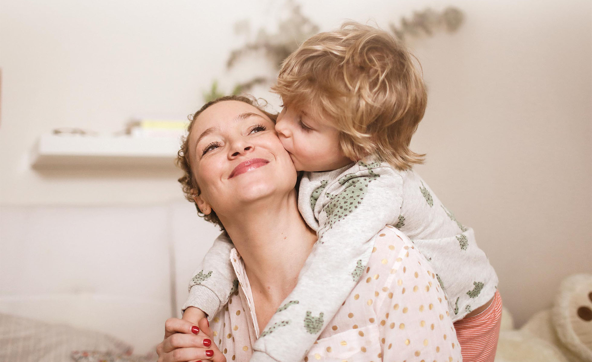 Mom and child hugging