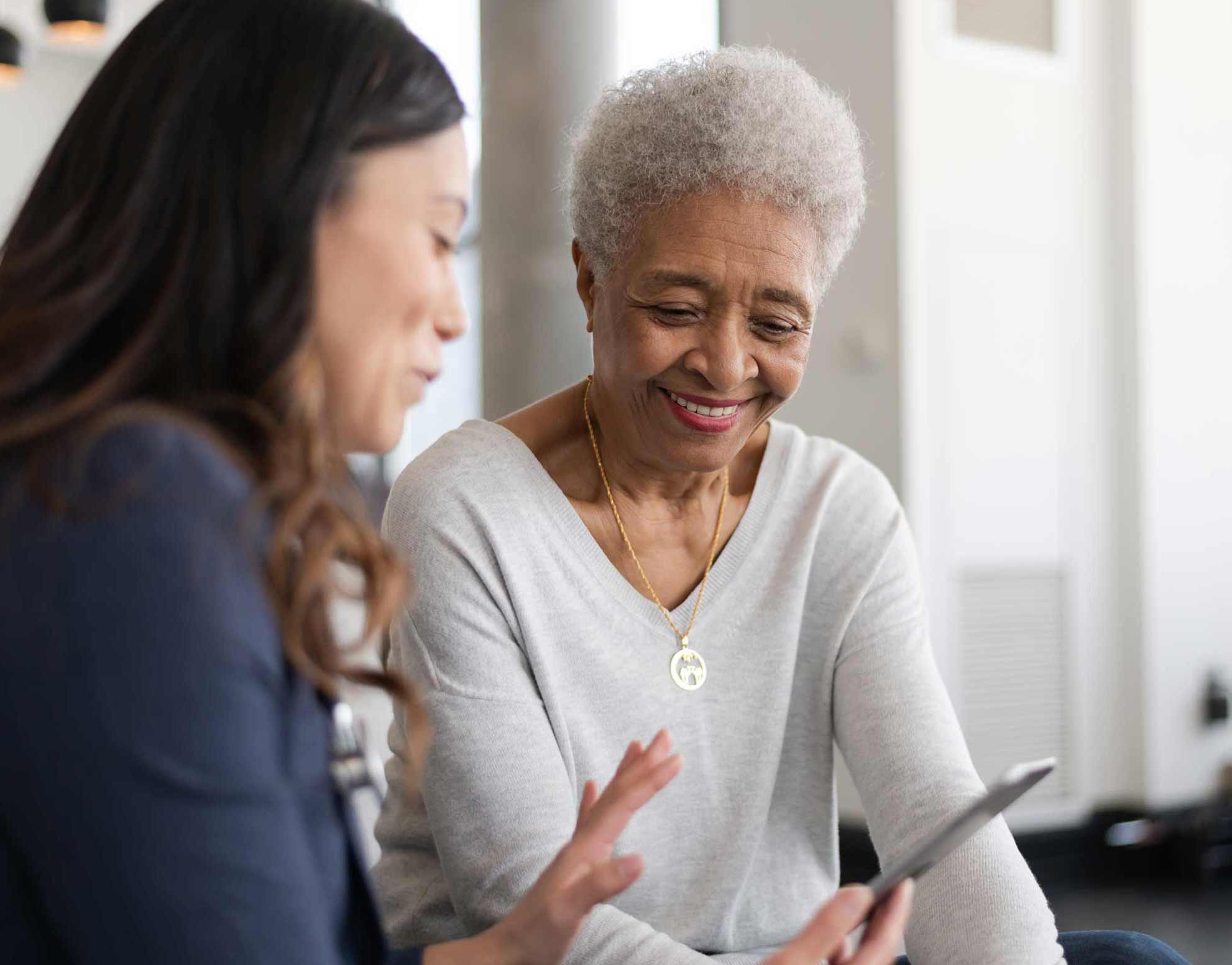 nurse and patient having a conversation