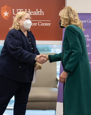 Breast cancer survivor Cynthia Orr meets first lady Jill Biden.