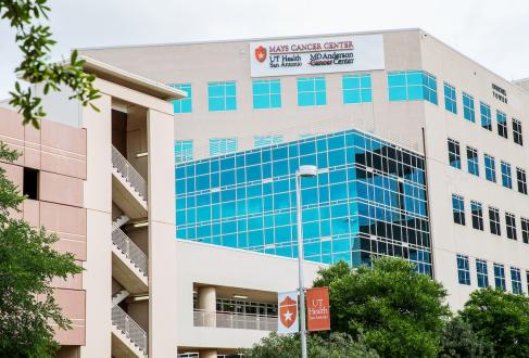 Exterior view of Mays Cancer Center building